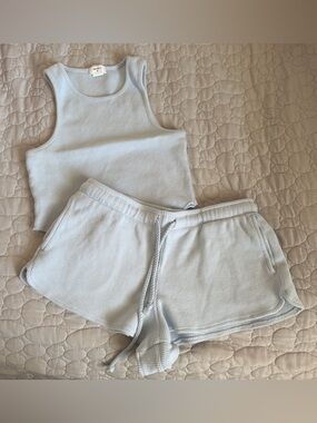 Forever 21 Light Blue Waffle Knit Tank & Shorts Set